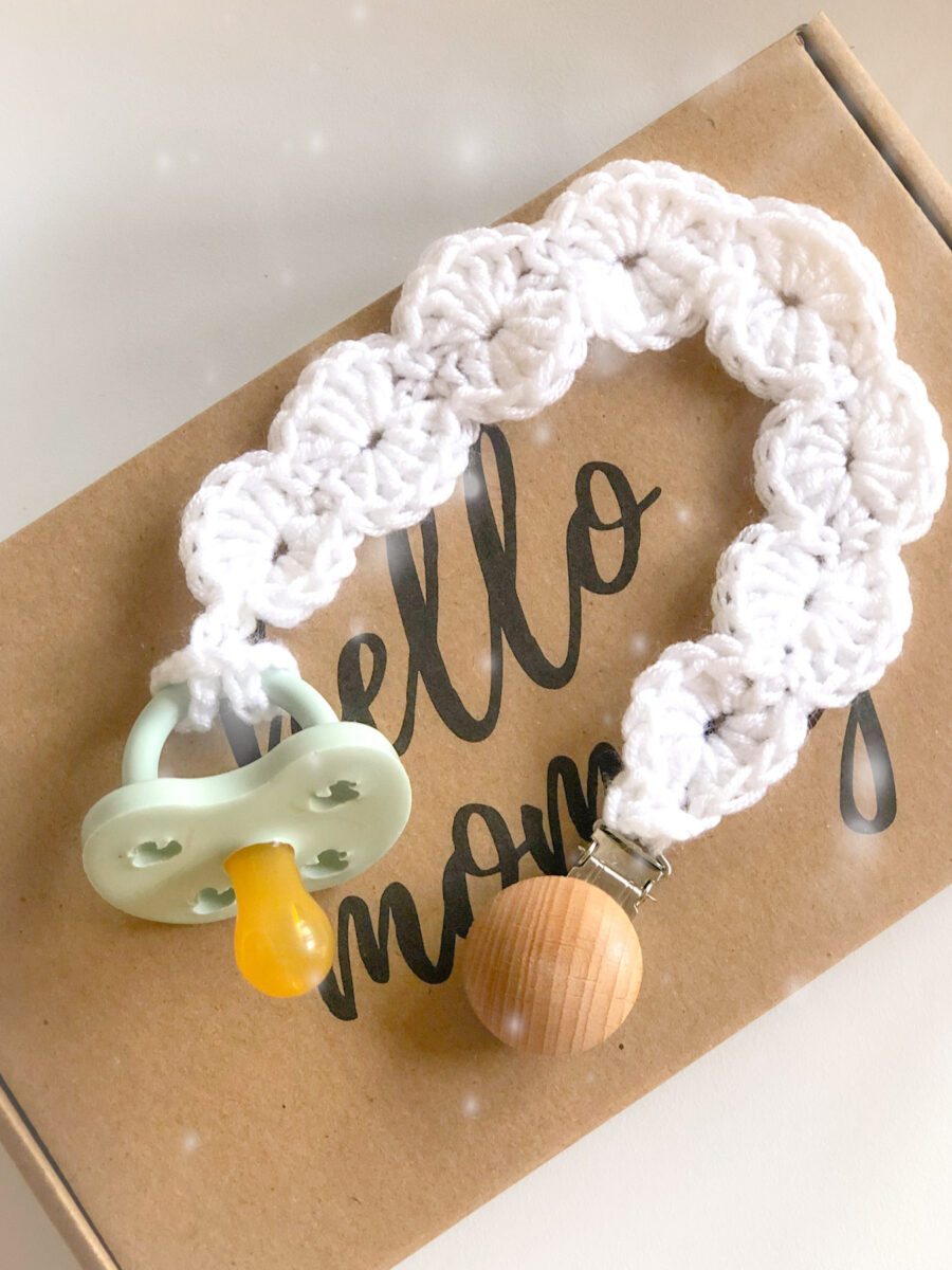 Handmade crocheted pacifier clip