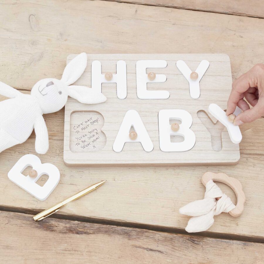 Hey Baby wooden baby shower puzzle