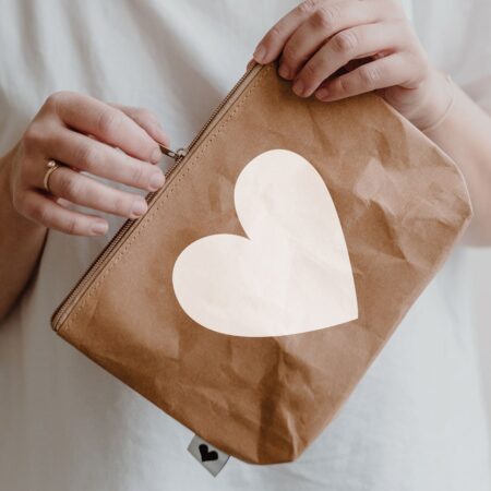 Brown big heart cosmetic bag